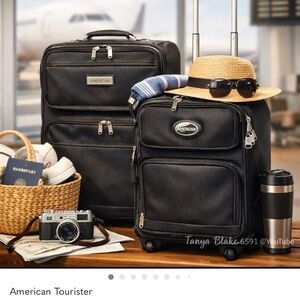 American Tourister Black Upright Carry-On Luggage Set with Front Pockets